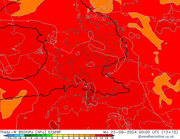 Theta-W 850hPa ECMWF Mo 23.09.2024 00 UTC