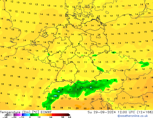 Temperatura (2m) ECMWF Dom 29.09.2024 12 UTC