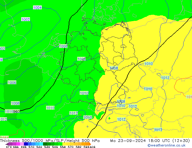 Thck 500-1000гПа ECMWF пн 23.09.2024 18 UTC