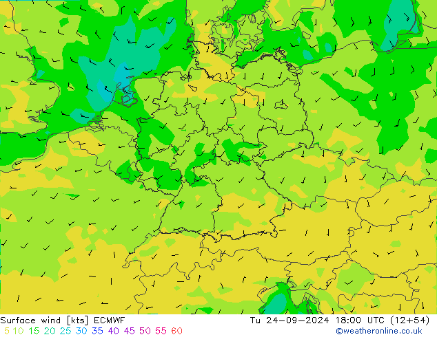 Surface wind ECMWF Tu 24.09.2024 18 UTC