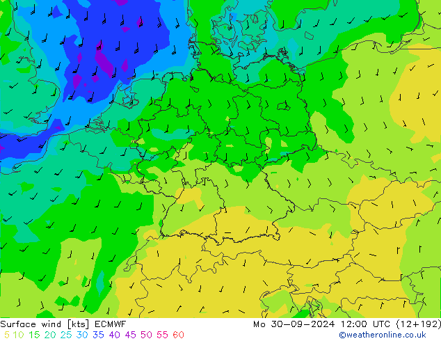 Vent 10 m ECMWF lun 30.09.2024 12 UTC