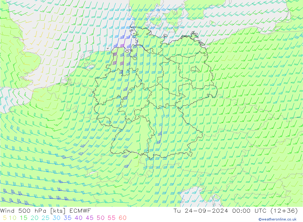 Wind 500 hPa ECMWF di 24.09.2024 00 UTC