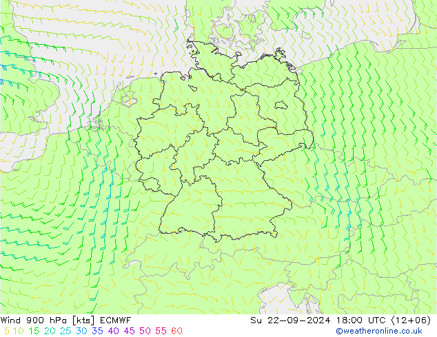 Viento 900 hPa ECMWF dom 22.09.2024 18 UTC