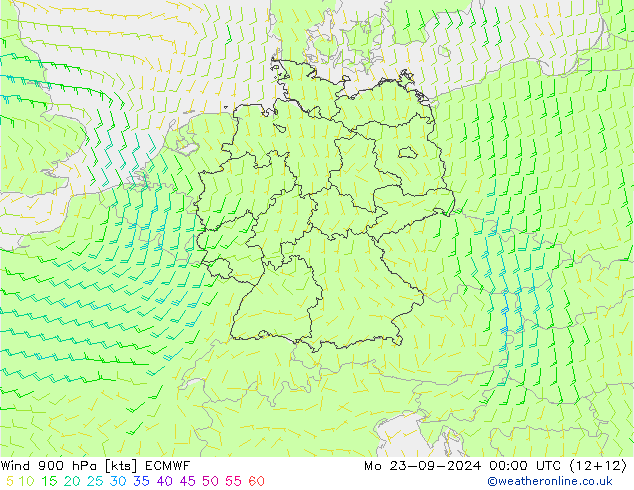 Wind 900 hPa ECMWF Mo 23.09.2024 00 UTC