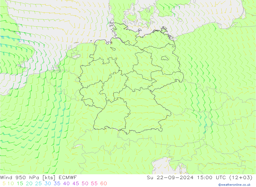 Viento 950 hPa ECMWF dom 22.09.2024 15 UTC