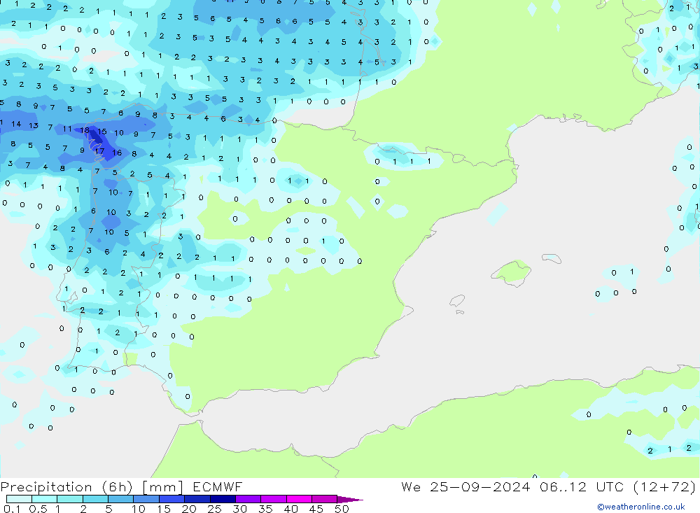 Z500/Rain (+SLP)/Z850 ECMWF śro. 25.09.2024 12 UTC