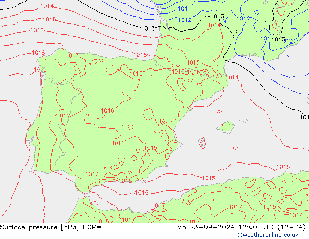 Surface pressure ECMWF Mo 23.09.2024 12 UTC