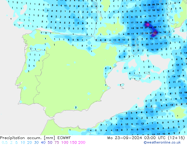 Nied. akkumuliert ECMWF Mo 23.09.2024 03 UTC