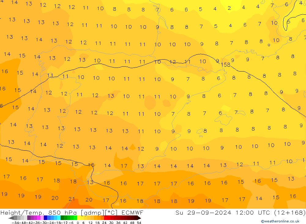 Height/Temp. 850 hPa ECMWF dom 29.09.2024 12 UTC