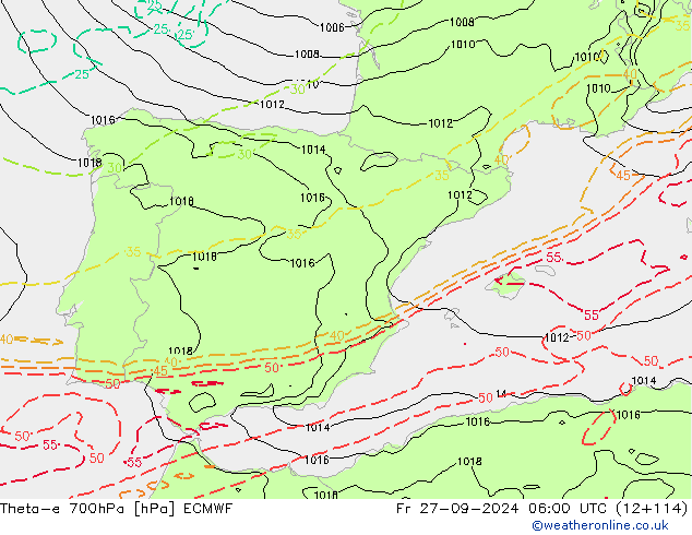 Theta-e 700hPa ECMWF Cu 27.09.2024 06 UTC