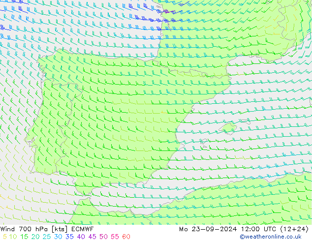 Wind 700 hPa ECMWF Mo 23.09.2024 12 UTC