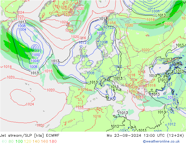 高速氣流/地面气压 ECMWF 星期一 23.09.2024 12 UTC