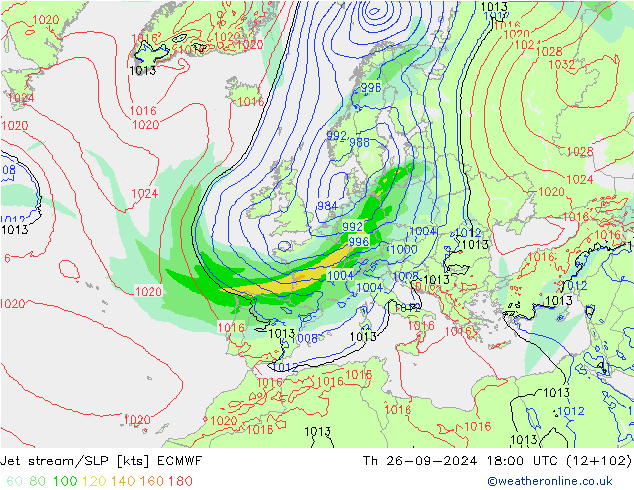 Prąd strumieniowy ECMWF czw. 26.09.2024 18 UTC