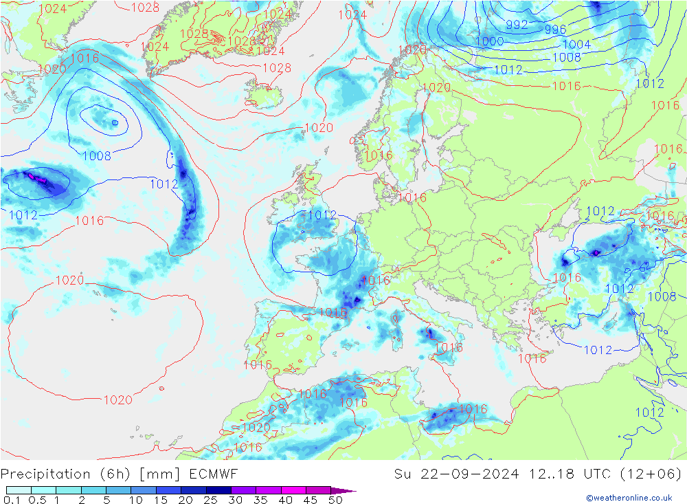 Nied. akkumuliert (6Std) ECMWF So 22.09.2024 18 UTC