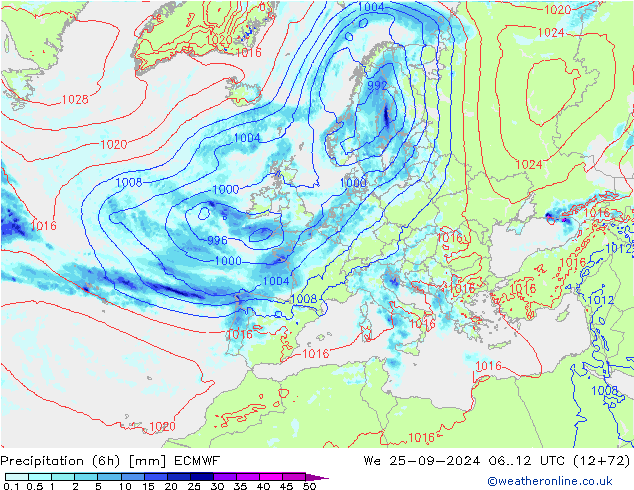 Precipitazione (6h) ECMWF mer 25.09.2024 12 UTC