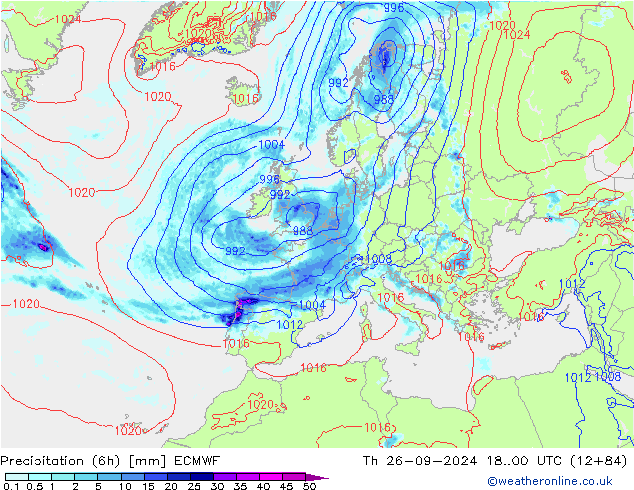 Z500/Rain (+SLP)/Z850 ECMWF jue 26.09.2024 00 UTC