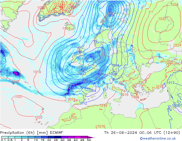 Z500/Rain (+SLP)/Z850 ECMWF Qui 26.09.2024 06 UTC