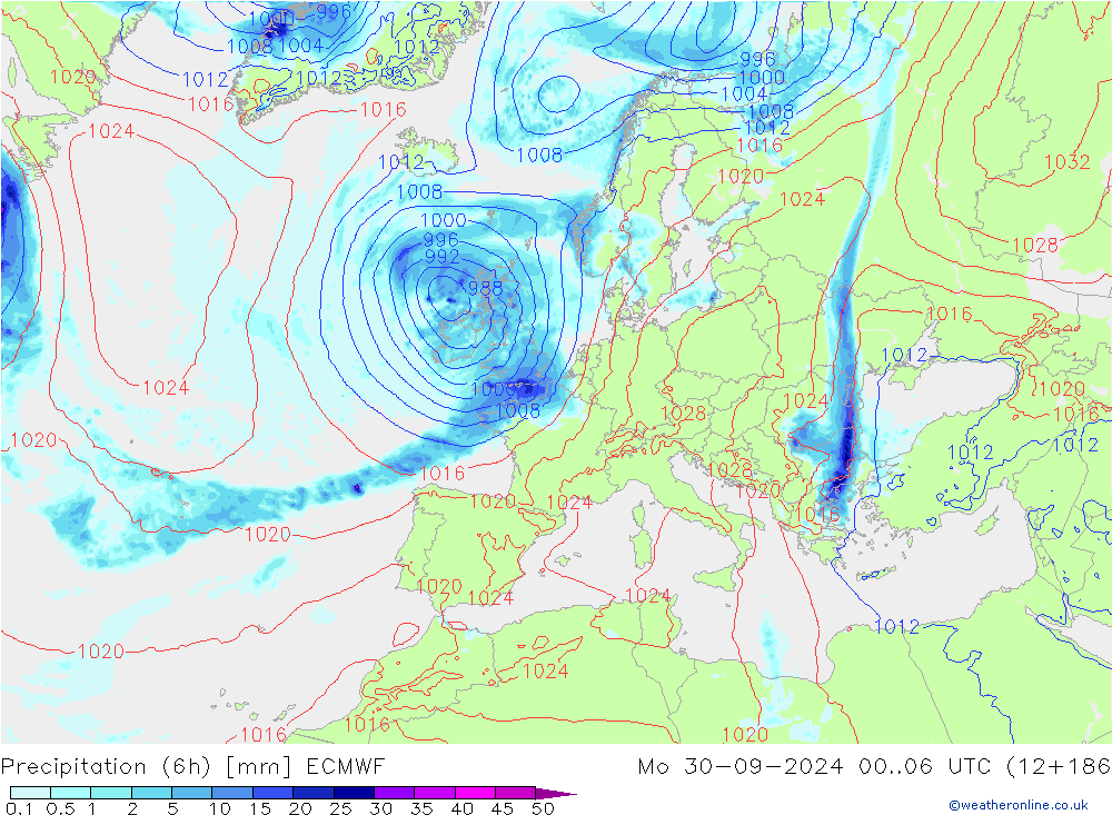 Précipitation (6h) ECMWF lun 30.09.2024 06 UTC