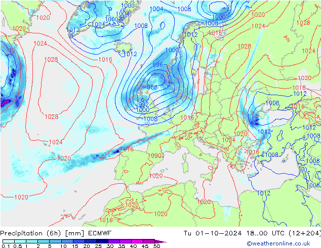 Z500/Rain (+SLP)/Z850 ECMWF Tu 01.10.2024 00 UTC