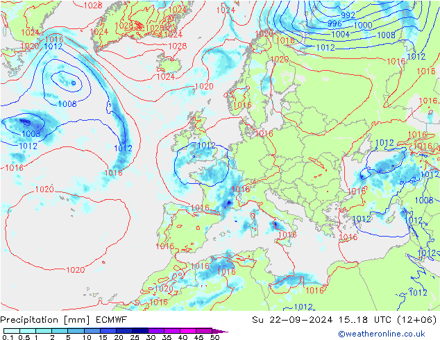 осадки ECMWF Вс 22.09.2024 18 UTC