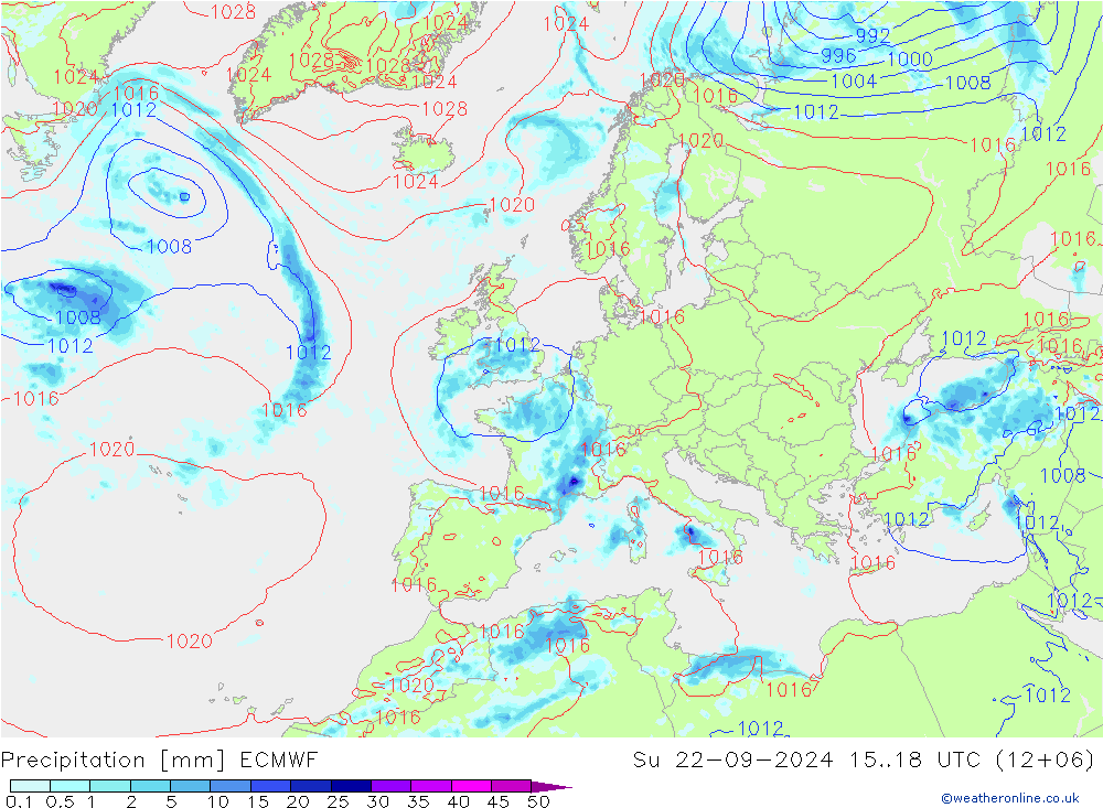 осадки ECMWF Вс 22.09.2024 18 UTC