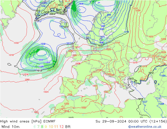 High wind areas ECMWF Su 29.09.2024 00 UTC