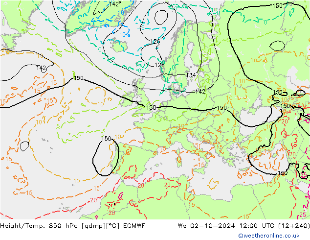 Z500/Rain (+SLP)/Z850 ECMWF We 02.10.2024 12 UTC