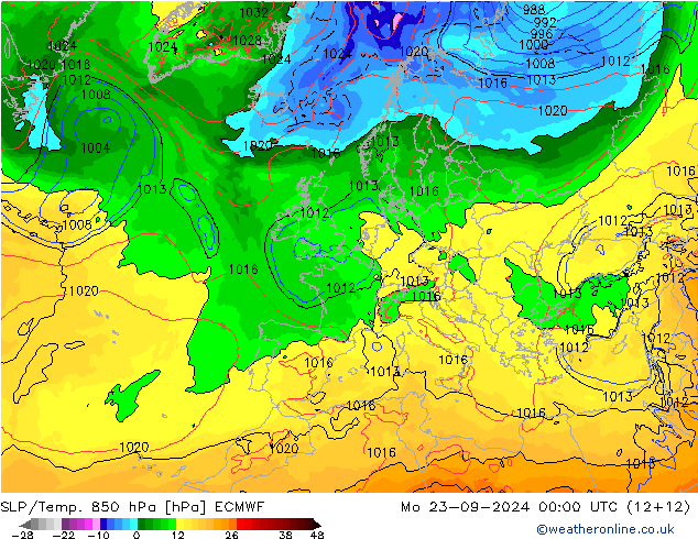 SLP/Temp. 850 hPa ECMWF Mo 23.09.2024 00 UTC