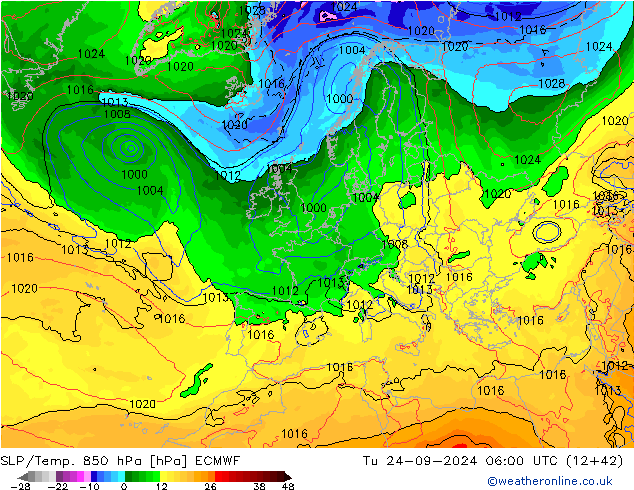 SLP/Temp. 850 hPa ECMWF di 24.09.2024 06 UTC