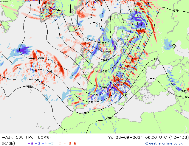 T-Adv. 500 hPa ECMWF Sa 28.09.2024 06 UTC