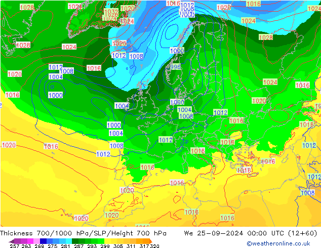 Thck 700-1000 гПа ECMWF ср 25.09.2024 00 UTC