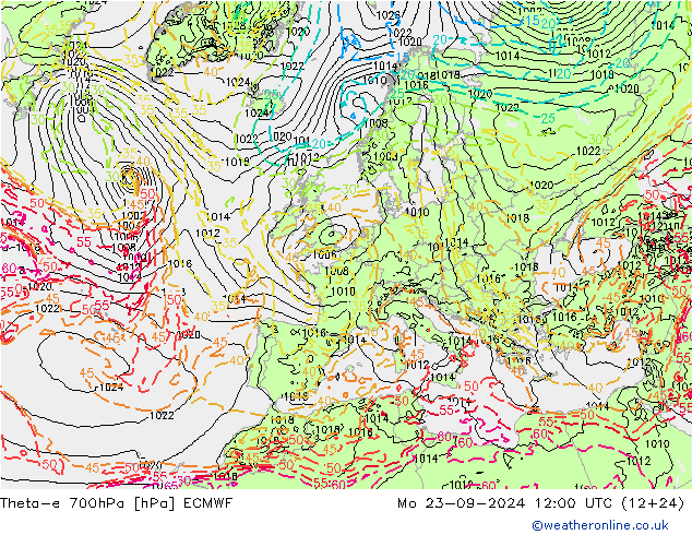 Theta-e 700гПа ECMWF пн 23.09.2024 12 UTC