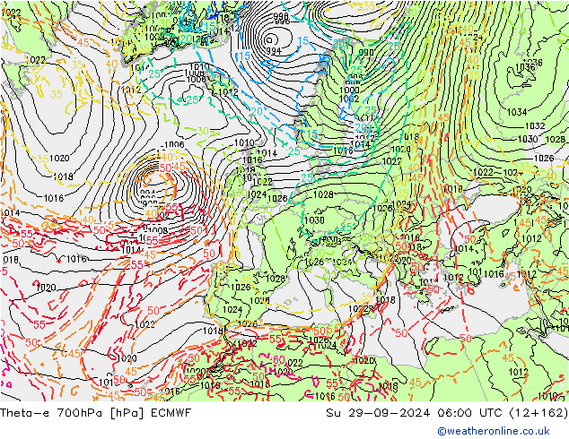 Theta-e 700hPa ECMWF Su 29.09.2024 06 UTC