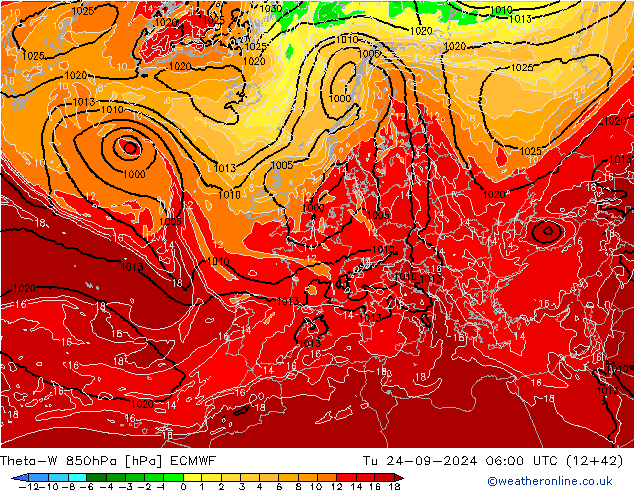 Theta-W 850hPa ECMWF mar 24.09.2024 06 UTC