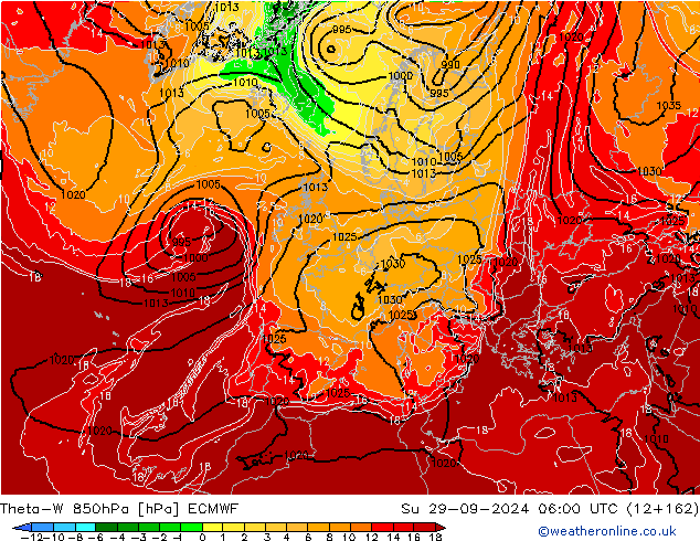 Theta-W 850hPa ECMWF zo 29.09.2024 06 UTC