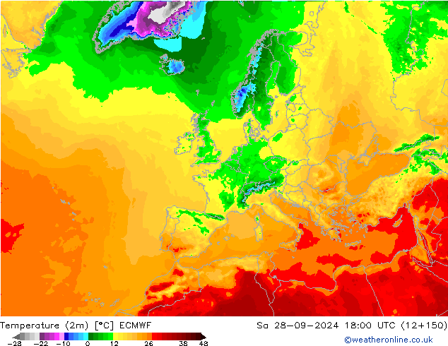 Temperature (2m) ECMWF So 28.09.2024 18 UTC