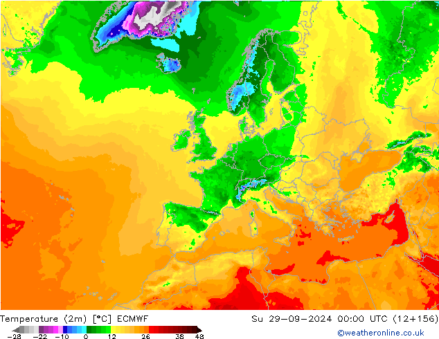 Temperature (2m) ECMWF Ne 29.09.2024 00 UTC