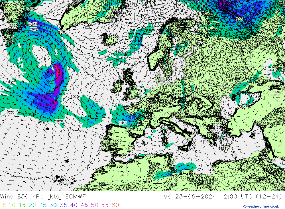 Vento 850 hPa ECMWF lun 23.09.2024 12 UTC