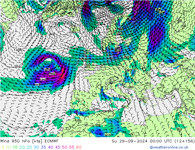 Wind 950 hPa ECMWF zo 29.09.2024 00 UTC