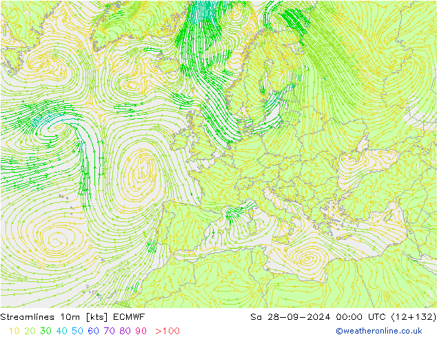 Streamlines 10m ECMWF Sa 28.09.2024 00 UTC