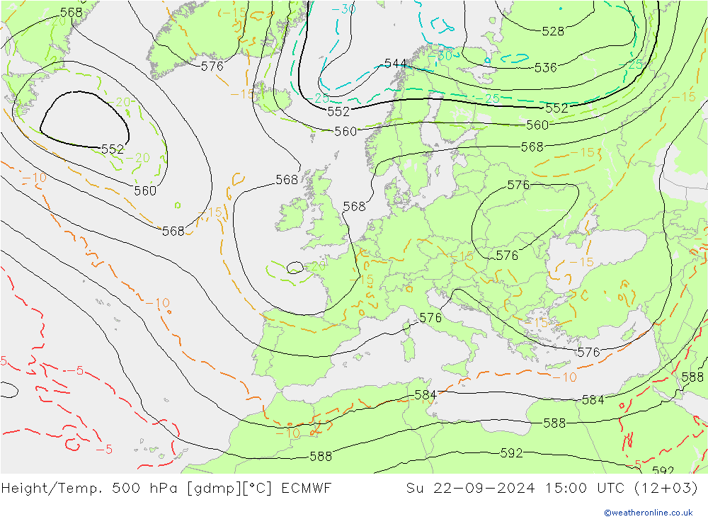 Height/Temp. 500 hPa ECMWF dom 22.09.2024 15 UTC