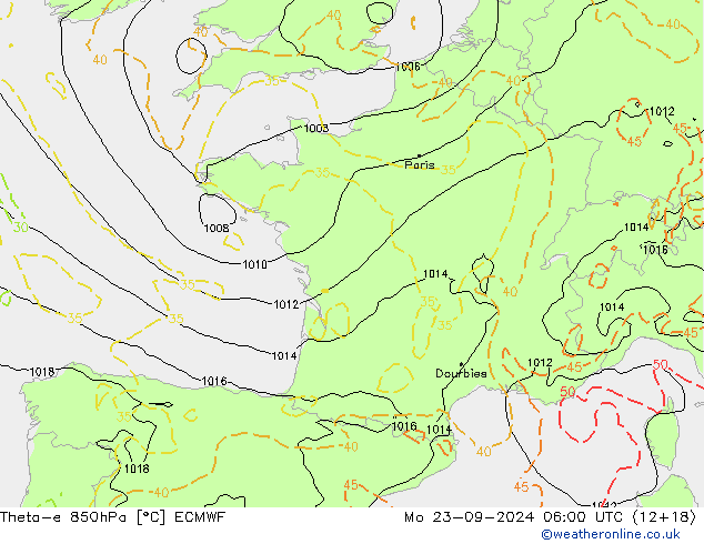 Theta-e 850hPa ECMWF Mo 23.09.2024 06 UTC