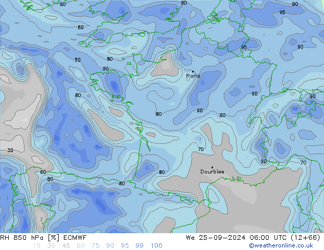 RH 850 hPa ECMWF  25.09.2024 06 UTC