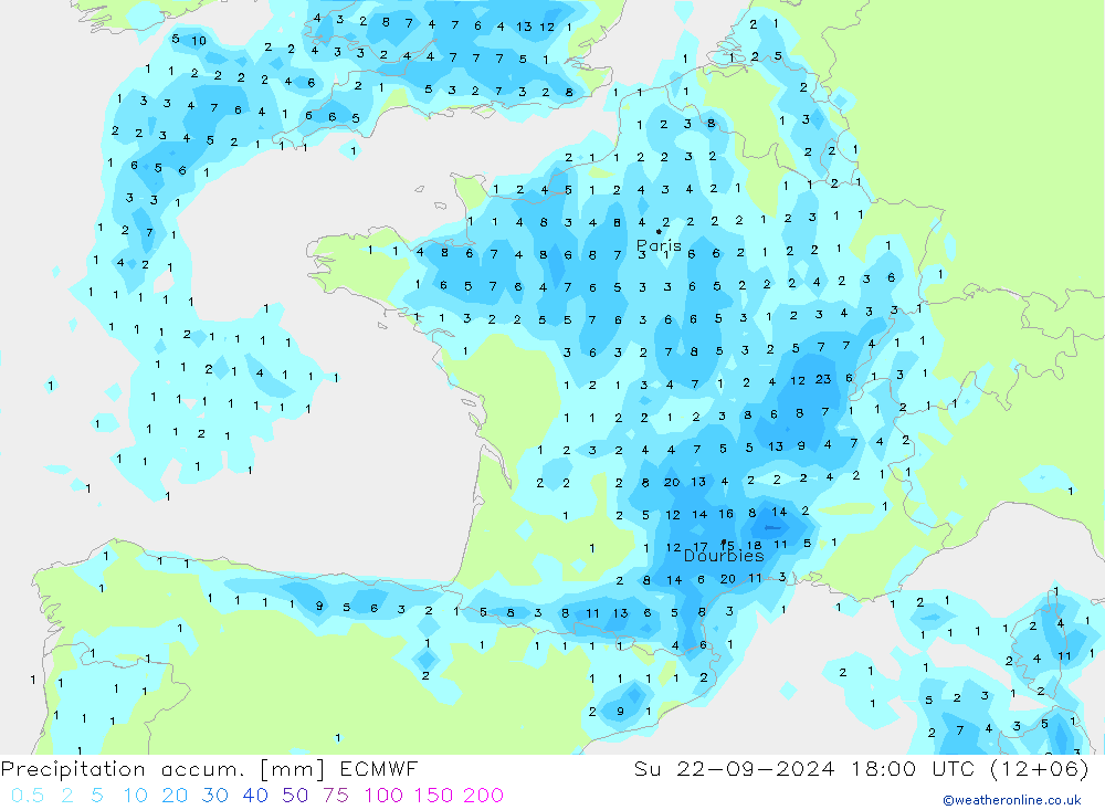 Precipitation accum. ECMWF Su 22.09.2024 18 UTC