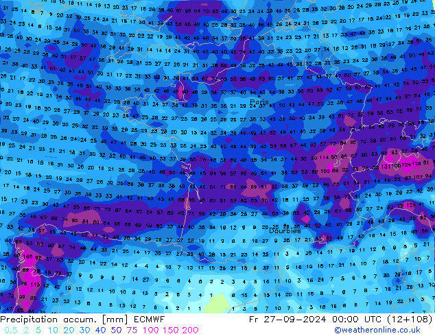 Precipitation accum. ECMWF Sex 27.09.2024 00 UTC