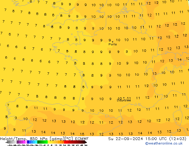 Height/Temp. 850 hPa ECMWF dom 22.09.2024 15 UTC