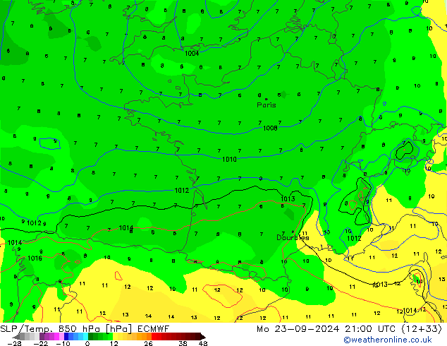 SLP/Temp. 850 hPa ECMWF  23.09.2024 21 UTC