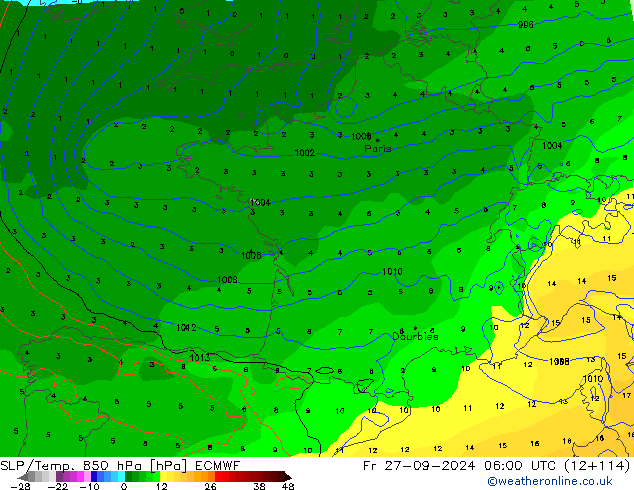 SLP/Temp. 850 hPa ECMWF Sex 27.09.2024 06 UTC