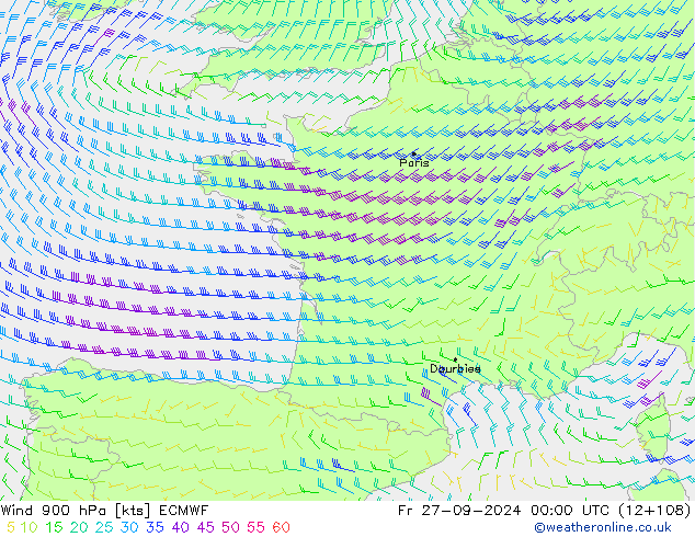 Wind 900 hPa ECMWF Fr 27.09.2024 00 UTC