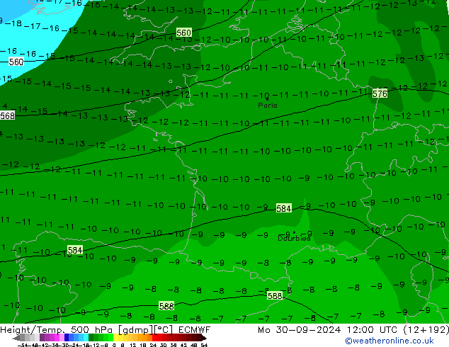 Z500/Regen(+SLP)/Z850 ECMWF ma 30.09.2024 12 UTC